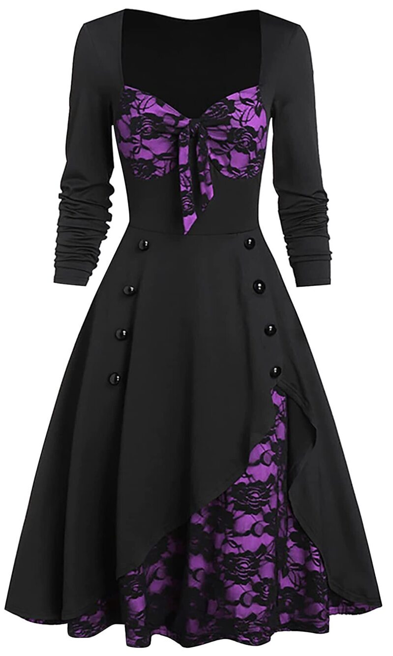 6673 Goth Dress Lace Floral Vintage Steampunk Victorian Costumes Clothing